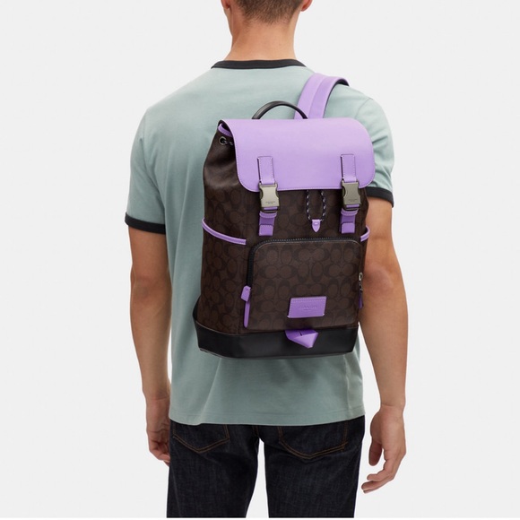 Last one‼️CoachMEN's Track Backpack In Colorblock Signature mahogany/iris Canvas - Picture 5 of 6